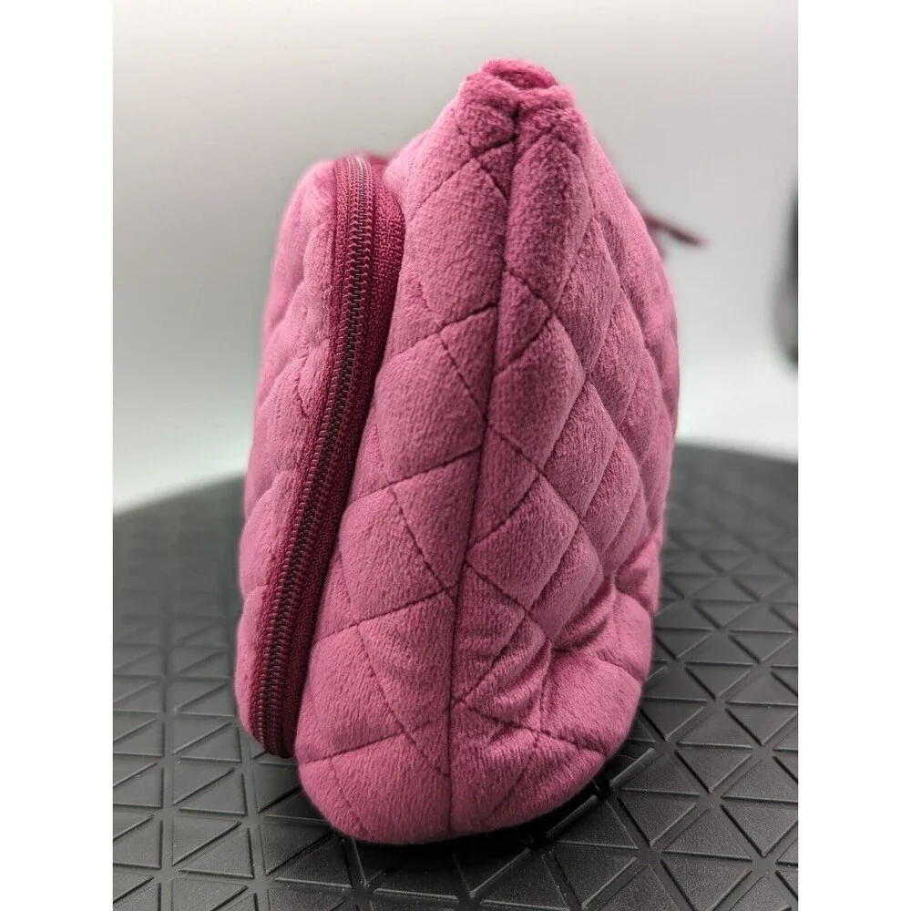 Vera Bradley Cosmetic Travel Bag Pink Velvet Makeup Jewelry Organizer Quilted